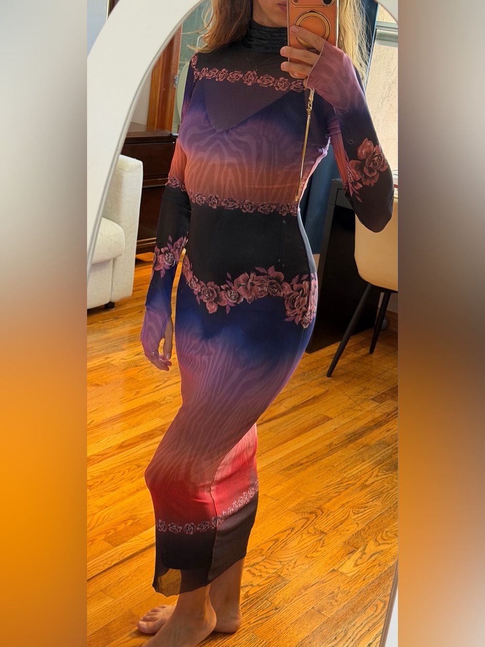 AFRM Shailene Dress in Dark Floral Placement, size XS.